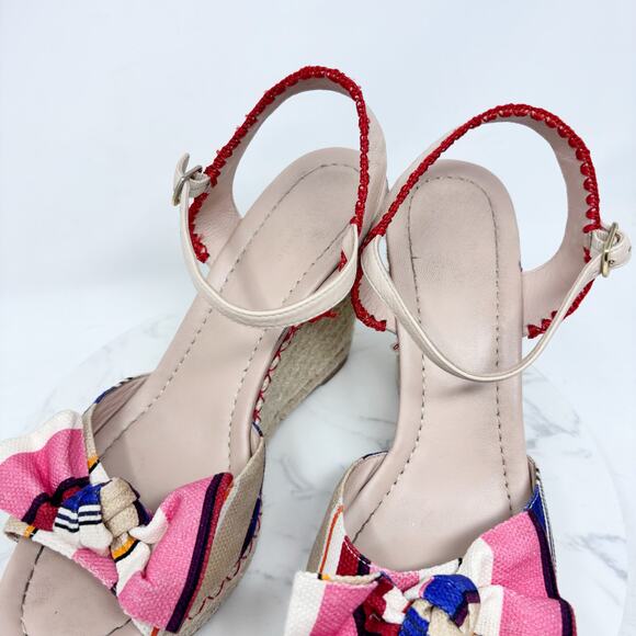 Kate Spade Jane Wedge Size 10 Berber Stripe Espadrille Wedge Heel Bow Tie - Picture 3 of 12